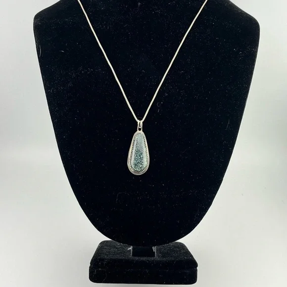 Spiderweb Kingman Turquoise Sterling Silver Pendant 22” Necklace 925 - Picture 1 of 10